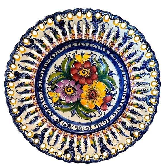 Faireal Alcobaca Ceramic Portugal Hand Painted Floral Plate Platter Wall Plate - Picture 1 of 7